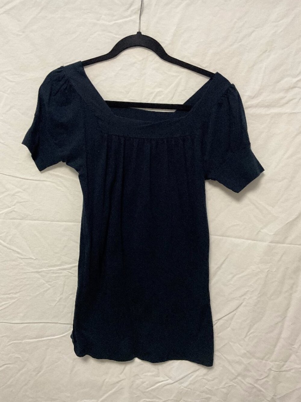Black Square Neck Puff Sleeve Top Size L Made in LA